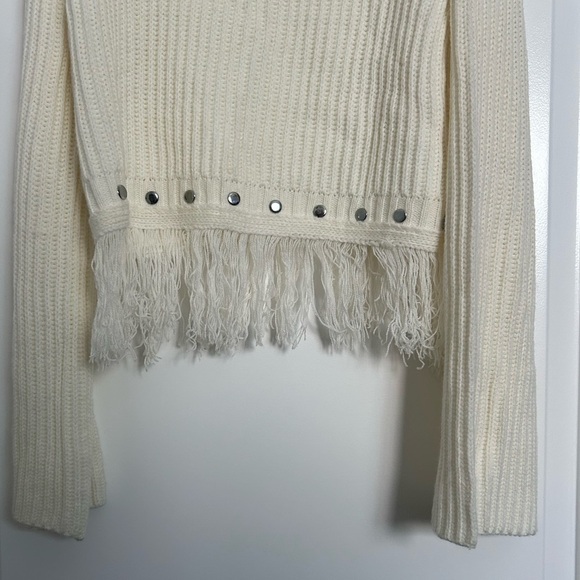 Lulus Freethinker Cream Studded Fringe Cropped Turtleneck Sweater large - Picture 4 of 15